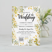 REAL GOLD FOIL Greenery PHOTO QR Code Weddenschap Folie Uitnodiging (Staand Voorkant)