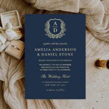 Real Gold Foil Leafy Crest Monogram Weddenschap