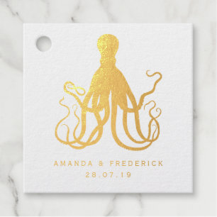Real Gold Foil Nautical Octopus Bedankjes Labels