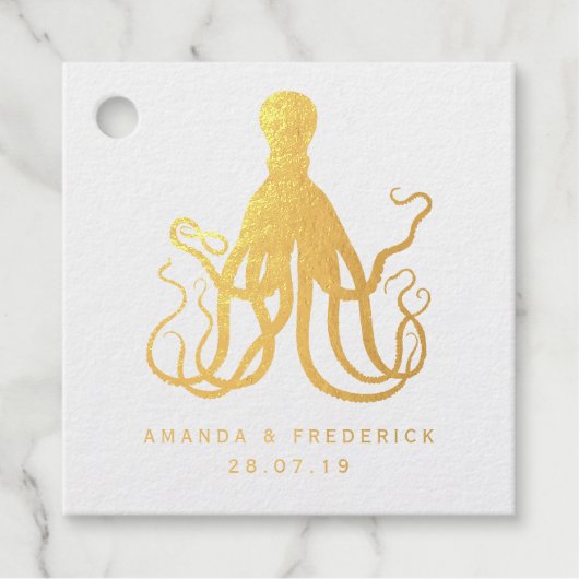 Real Gold Foil Nautical Octopus Bedankjes Labels (Voorkant)