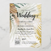 REAL GOLD FOIL Pampas Grass PHOTO QR Code Weddensc Folie Uitnodiging (Voorkant)