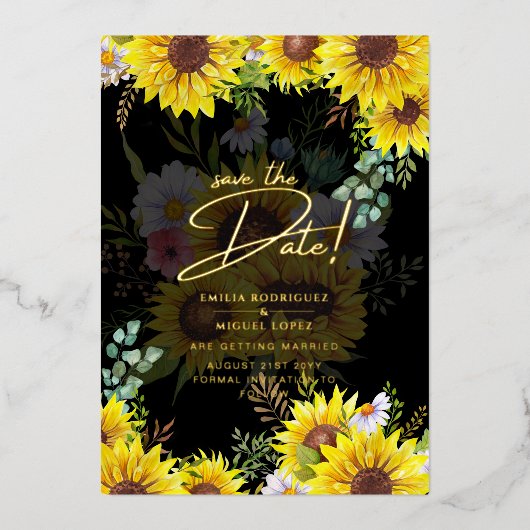 Real Gold Foil Pampas Grass Wedding Save the Date Folie Uitnodiging (Voorkant)