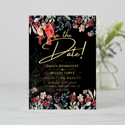 Real Gold Foil Pampas Grass Wedding Save the Date Folie Uitnodiging (Staand Voorkant)