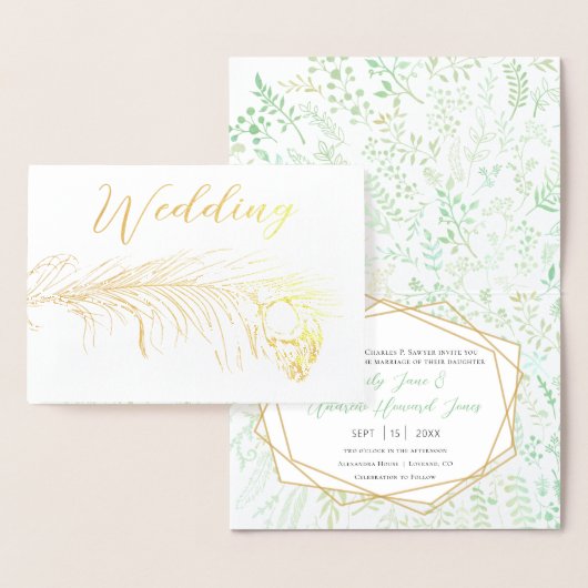 Real Gold Foil Peacock Wedding Invitations Folie Kaarten (Display)