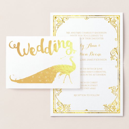 Real Gold Foil Peacock Wedding Invitations Folie Kaarten (Display)