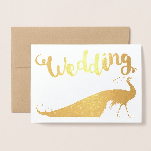 Real Gold Foil Peacock Wedding Invitations Folie Kaarten (Voorkant met envelop)