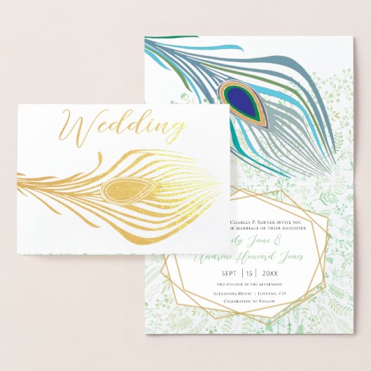 Real Gold Foil Peacock Wedding Invitations Folie Kaarten (Display)