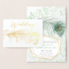 Real Gold Foil Peacock Wedding Invitations Folie Kaarten