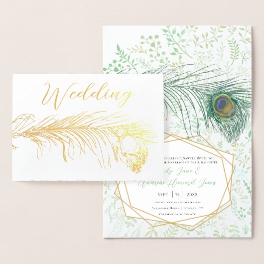 Real Gold Foil Peacock Wedding Invitations Folie Kaarten (Display)