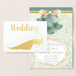 Real Gold Foil Peacock Wedding Invitations Folie Kaarten