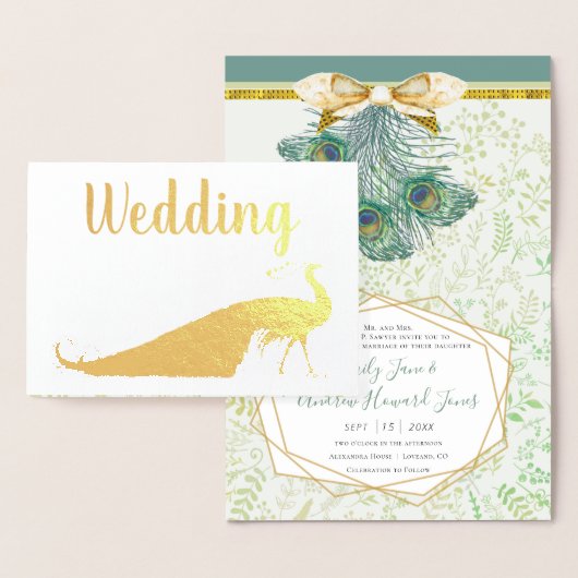 Real Gold Foil Peacock Wedding Invitations Folie Kaarten (Display)