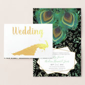 Real Gold Foil Peacock Wedding Invitations Folie Kaarten (Display)