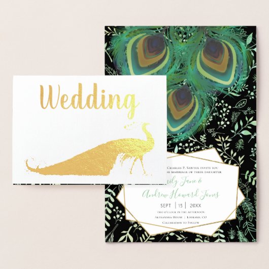 Real Gold Foil Peacock Wedding Invitations Folie Kaarten (Display)
