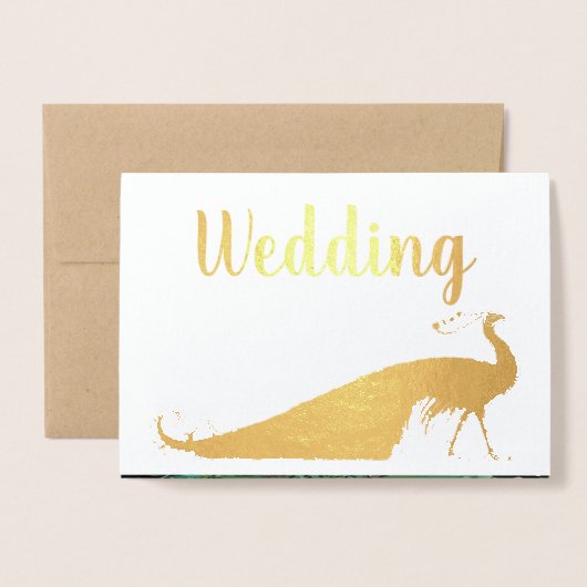 Real Gold Foil Peacock Wedding Invitations Folie Kaarten (Voorkant met envelop)