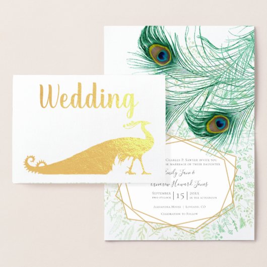 Real Gold Foil Peacock Wedding Invitations Folie Kaarten (Display)