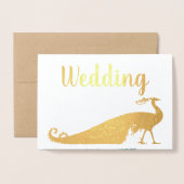 Real Gold Foil Peacock Wedding Invitations Folie Kaarten (Voorkant met envelop)