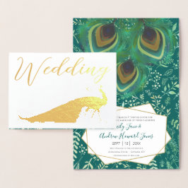Real Gold Foil Peacock Wedding Invitations Folie Kaarten