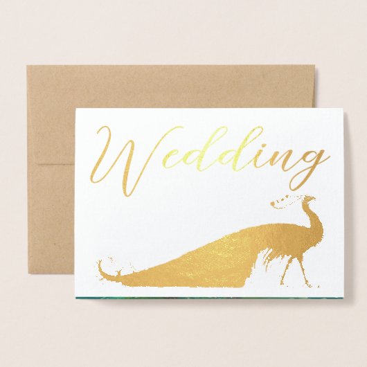 Real Gold Foil Peacock Wedding Invitations Folie Kaarten (Voorkant met envelop)