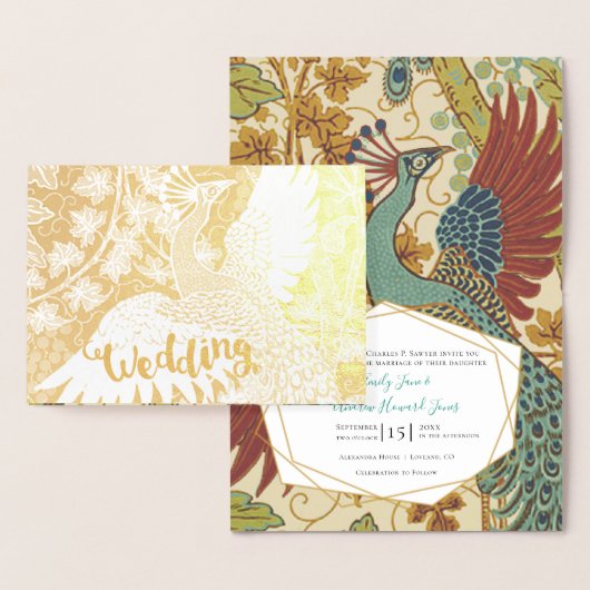 Real Gold Foil Peacock Wedding Invitations Folie Kaarten (Display)
