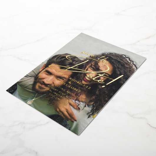 Real GOLD Foil Photo Overlay Save the Date Wedding Folie Uitnodiging (Gedraaid)