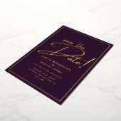 Real GOLD Foil Plum Paars Save the Date Wedding Folie Uitnodiging (Gedraaid)
