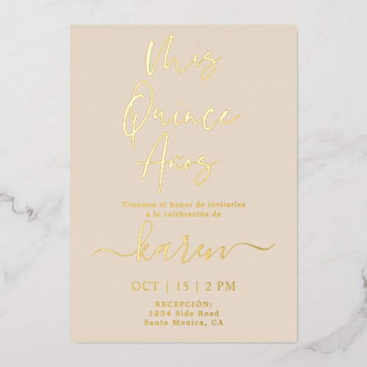 Real Gold Foil Quinceañera Uitnodiging (Voorkant)