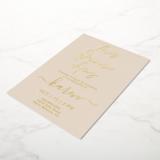 Real Gold Foil Quinceañera Uitnodiging (Gedraaid)