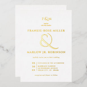 Real Gold Foil Simple Elegant White Wedding Folie Uitnodiging