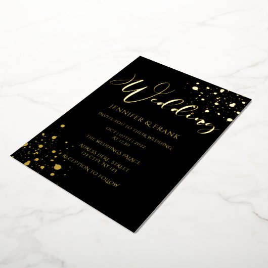 Real Gold Foil Spots Moderne White Elegant Black Folie Uitnodiging (Gedraaid)