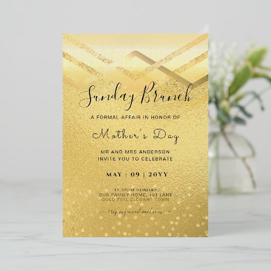 REAL GOLD FOIL Sunday Moederdag Bruch Folie Uitnodiging (Staand Voorkant)