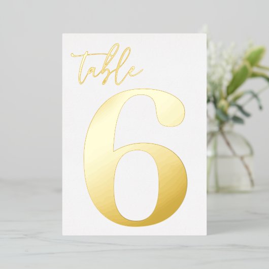 Real Gold Foil Table Number Folie Uitnodiging (Staand Voorkant)