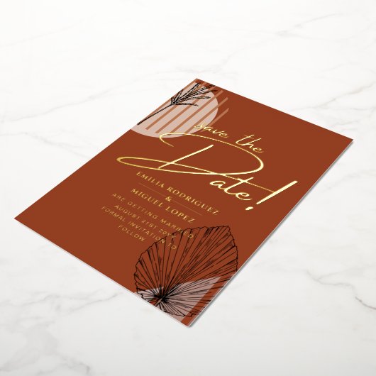 Real GOLD Foil Terracotta Save the Date Wedding Folie Uitnodiging (Gedraaid)