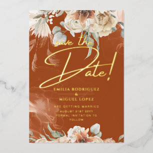 Real GOLD Foil Terracotta Save the Date Wedding Folie Uitnodiging