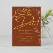 Real GOLD FOIL Terracotta Save the Date Wedding Folie Uitnodiging (Staand Voorkant)