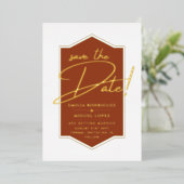 Real GOLD Foil Terracotta Save the Date Wedding Folie Uitnodiging (Staand Voorkant)