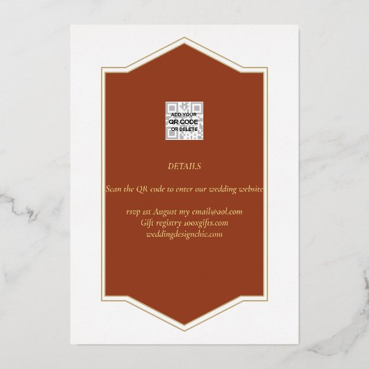 Real GOLD Foil Terracotta Save the Date Wedding Folie Uitnodiging (Achterkant)