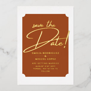 Real GOLD Foil Terracotta Save the Date Wedding Folie Uitnodiging