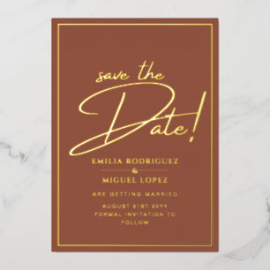 Real GOLD FOIL Terracotta Save the Date Wedding Folie Uitnodiging