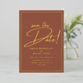 Real GOLD FOIL Terracotta Save the Date Wedding Folie Uitnodiging (Staand Voorkant)