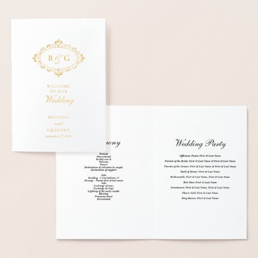 Real Gold Foil Wedding Order of Service Programma (Display)