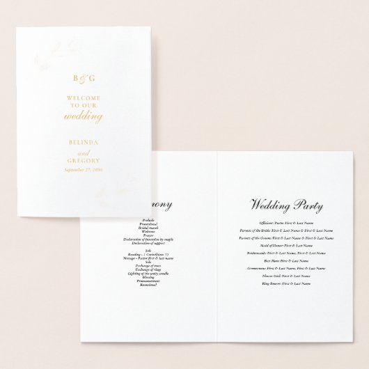 Real Gold Foil Wedding Order of Service Programma (Display)