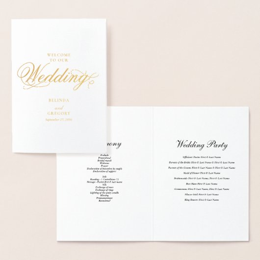 Real Gold Foil Wedding Order of Service Programma (Display)