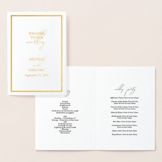Real Gold Foil Wedding Order of Service Programma (Display)