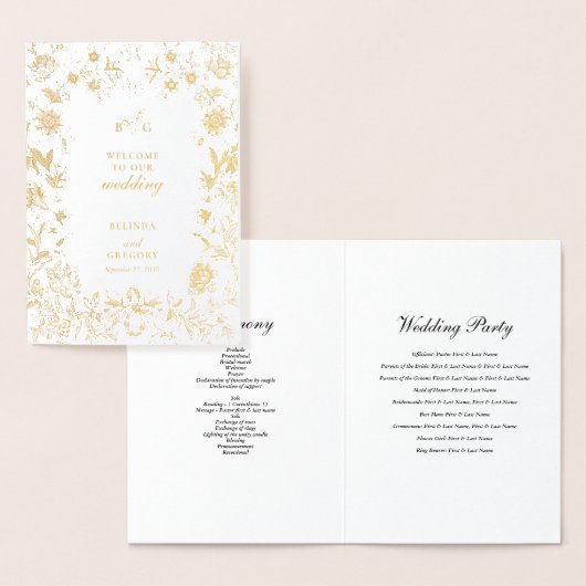 Real Gold Foil Wedding Order of Service Programma (Display)