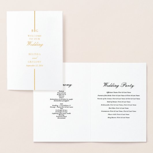 Real Gold Foil Wedding Order of Service Programma (Display)