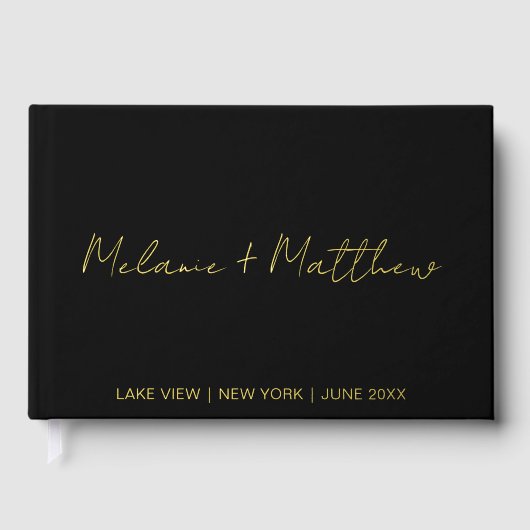 Real Gold Folie Modern Handschrift Script Guestboo Gastenboek (Voorkant)