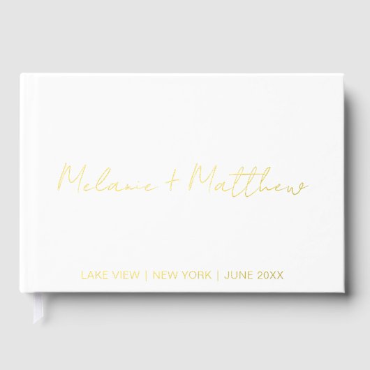 Real Gold Folie Modern Handschrift Script Guestboo Gastenboek (Voorkant)