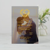 Real Gold Folie Monogram met Fotobruiloft Uitnodiging (Staand Voorkant)