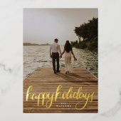 REAL GOLD kerstfoto HAPPY Folie Feestdagenkaart (Voorkant)