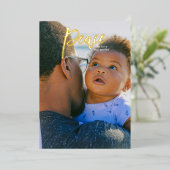 Real Gold Lettering Peace - kerstfoto Folie Feestdagenkaart (Staand Voorkant)
